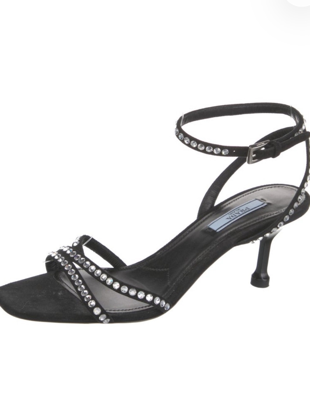 Prada Black Crystal-Studded Ankle-Strap Sandals
